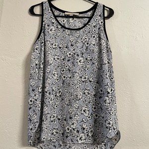 Loft light blue with white/black flowered blouse, XS